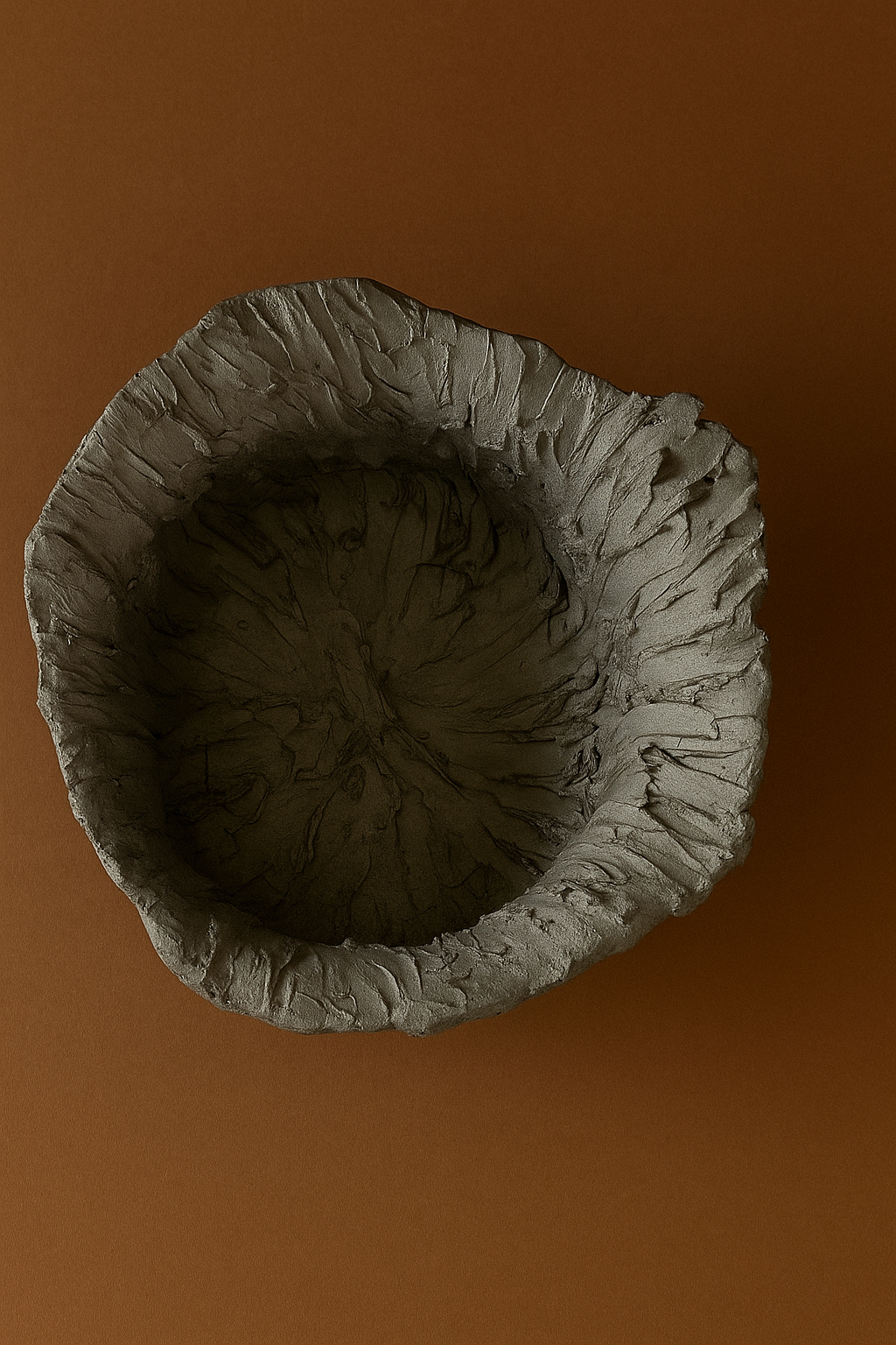 Ceramic bowl with textured rim on a brown background